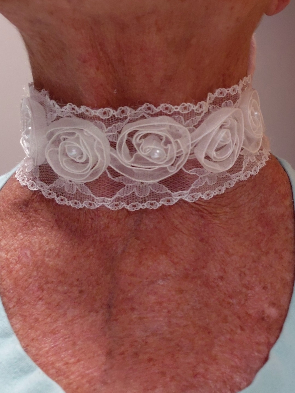 White Lace Rose & Pearl Choker Necklace